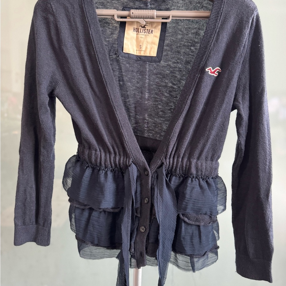 Hollister Dark Blue Cardigan with Layered Ruffles